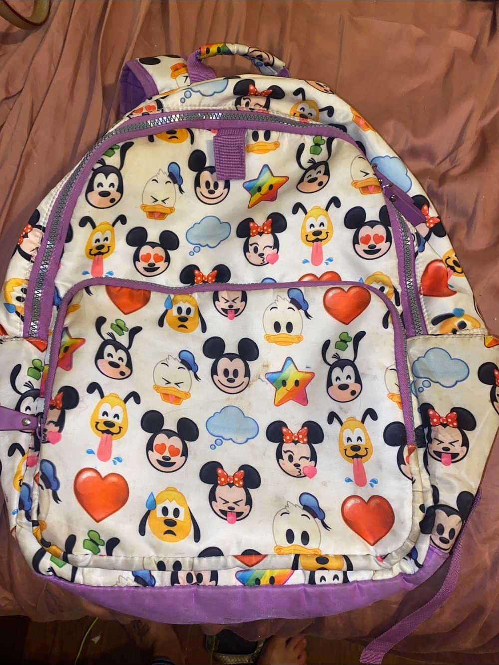 Disney Kids Emoji Character Backpack - White & Purple with Multicolor Accents